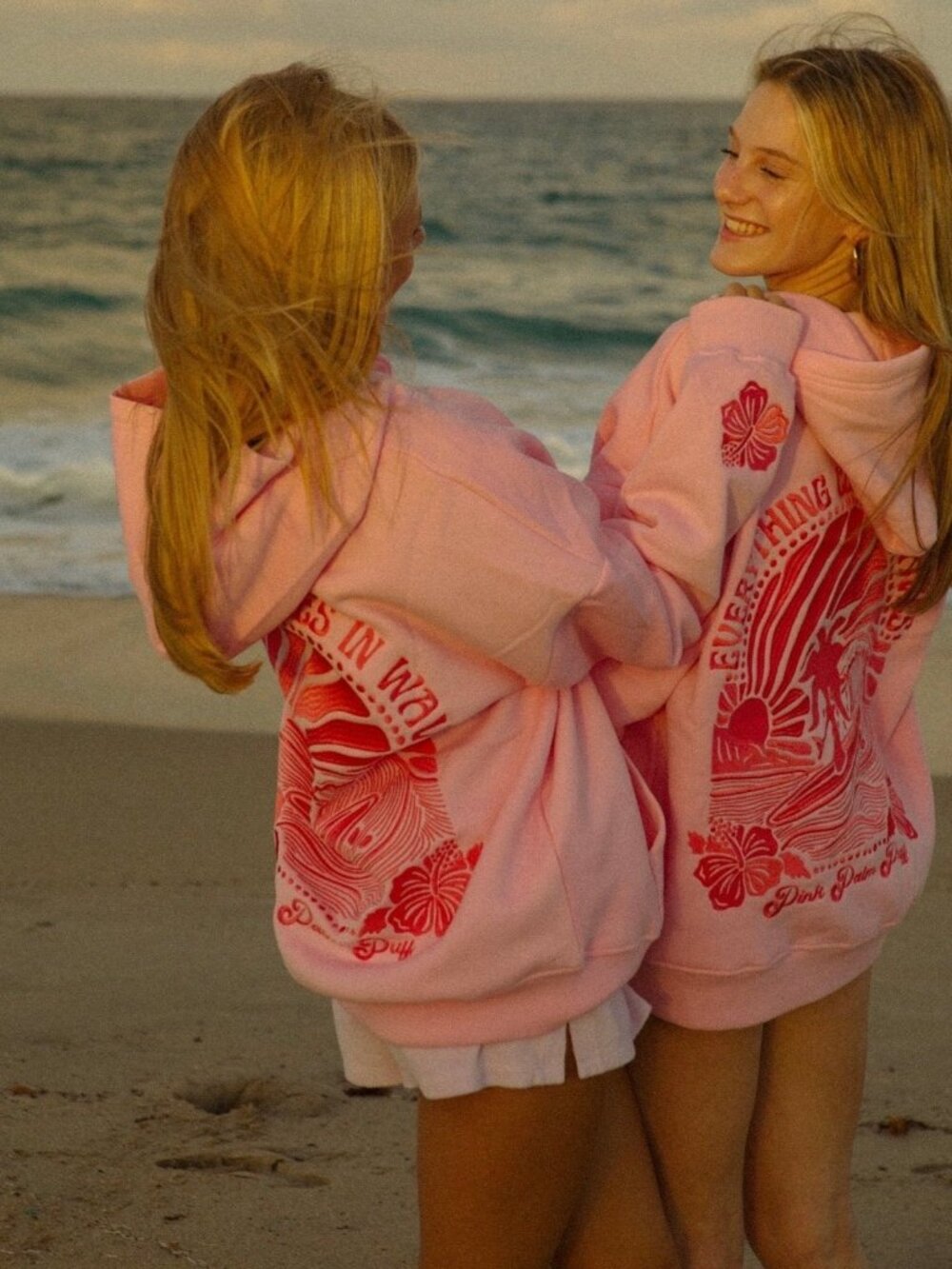Pink Graphic Hoodie Sweatshirt - Palm Tree Surf Design - Picture 6 of 8